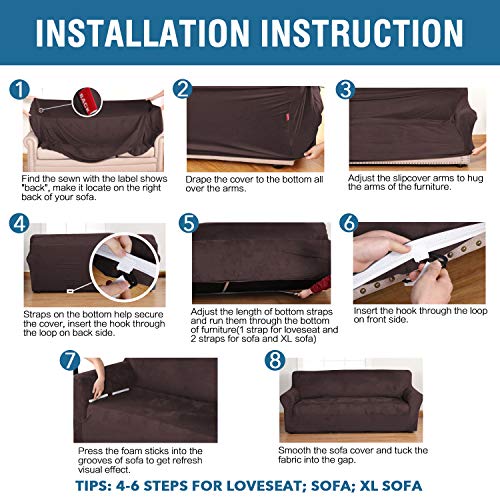 Stretch Velvet Sofa Covers Large Couch Covers Sofa Slipcovers Furniture Protector Soft with Non Slip Elastic Bottom (Chocolate / XL Sofa)