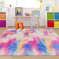 Fluffy Colorful Rug for Bedroom Girls 4x6 Kawaii Rainbow Tie Dye Area Rug Fuzzy Indoor Floor Unicorn Rug for Living Room Kids Nursery Baby Princess Room Dorm Home Decor Aesthetic Carpets (Tie-dyed Colorful / 4' x 6' (Rectangular))