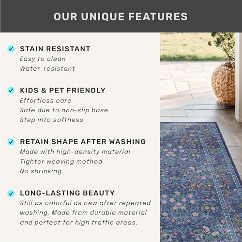 Dark Blue Washable 2x8 Runner Rugs Non Slip for Hallway (Dark Blue / 2' x 8' (Runner))
