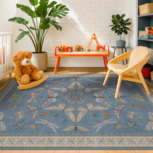 Blue Washable Kids Playroom Rug (5' x 7' (Rectangular) / Blue)