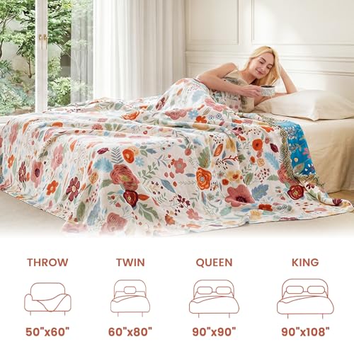 Boho Throw Blanket 50"x60" Fall Cotton Floral Blanket for Couch (Various Flowers / 50"x60")