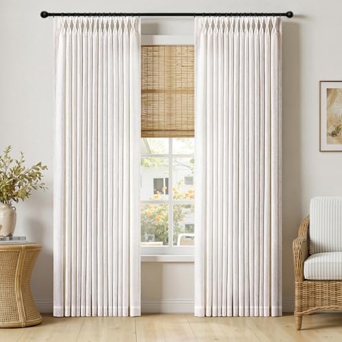 Pinch Pleated Linen Curtains 92 Inches Long 2 Panels for Living Room (Natural / 40"W x 92"L (Pack of 2))