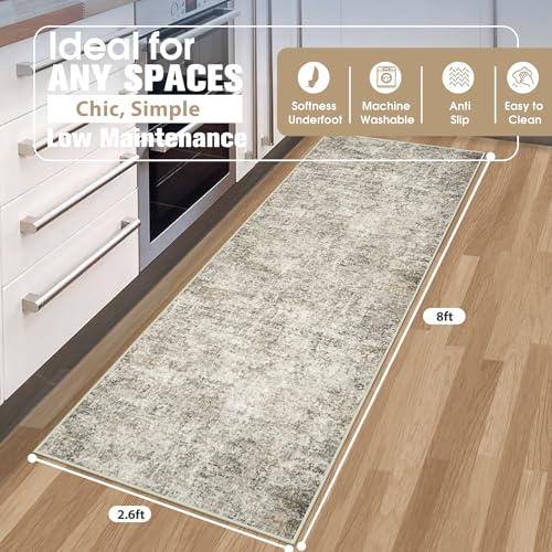 Runner Rugs for Hallways Kitchen 2.6x8 Non Slip Washable Beige Brown (Beige/Brown / 2'6" x 8' (Rectangular))