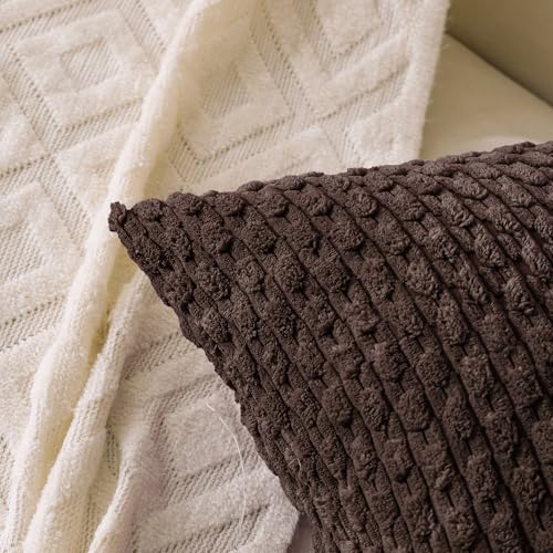 Set of 4 Dark Brown Decorative Throw Pillow Covers 16x16 Inch Corduroy Pillow Covers for Bed Couch Sofa Living Room Soft Square Cushion Cases (Dark Brown / 16" x 16" (Pack of 4))