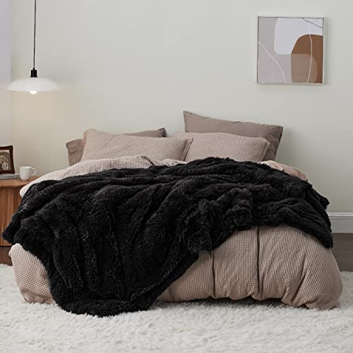 Faux Fur Fluffy Sherpa Fleece Queen Bed Blanket Black 60"x80" (07- Black / Queen (90" X 90"))