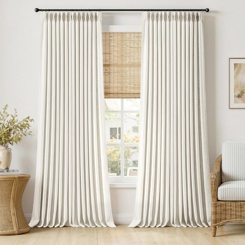Pinch Pleated Linen Curtains 102 Inches Long 2 Panels Beige White (Beige White / 40"W x 102"L (Pack of 2))