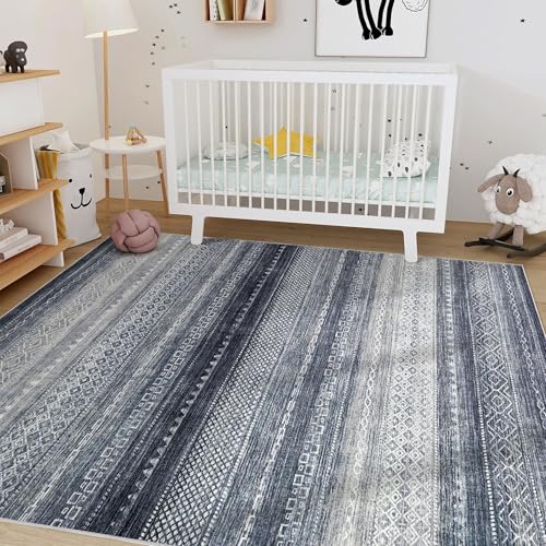 Boho 6x9 Area Rug Living Room Rugs Machine Washable Blue (Denim Blue / 6' X 9' (Rectangular))