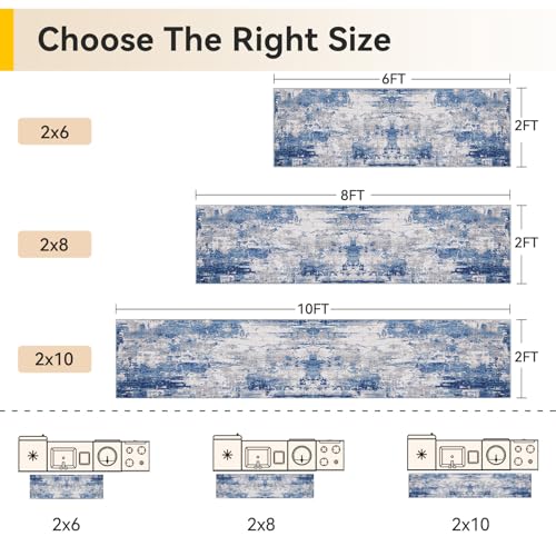 Washable Runner 2'x6' Abstract Area Rug for Hallway Blue Gray (Blue/Gray / 2' x 6' (Runner))