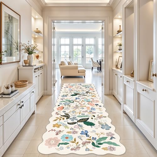 Hallway 4x10 Washable Area Rugs (4' x 10' (Rectangular) / Cream/Floral)