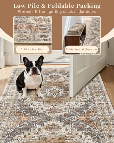 Washable Runner Rug 2x6 Runners for Hallways Non Slip (Turmeric/Grey / 2' x 6' (Runner))