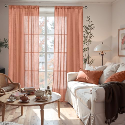 Terracotta Linen Curtains 102 Inch Length for Living Room (Terracotta / 52"W x 102"L (Pack of 2))