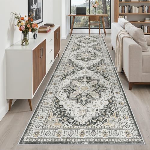 Hallway Runner Rug 3x10 Washable Kitchen Runners 10ft (Black / 3' x 10' (Runner))