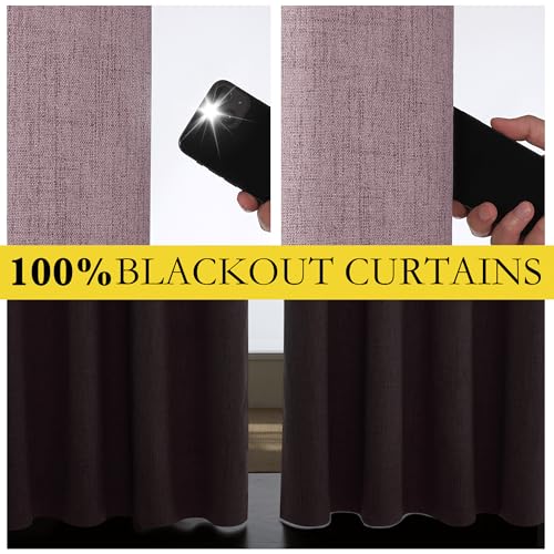 Chaise Mauve Vintage Linen 100% Blackout Curtains for Living Room (52"W x 102"L (Pack of 2) / Chaise Mauve)