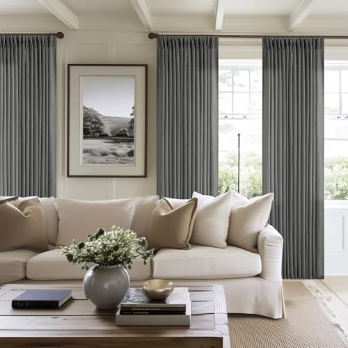 Dark Grey 80 Inch Pinch Pleated Linen Semi Sheer Curtains 2 Panel Set (Charcoal Grey / 40"W x 80"L (Pack of 2))