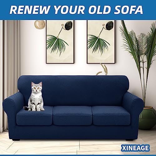 4 Piece Stretch X (91"-110"(3 Cushions) / Navy Blue)