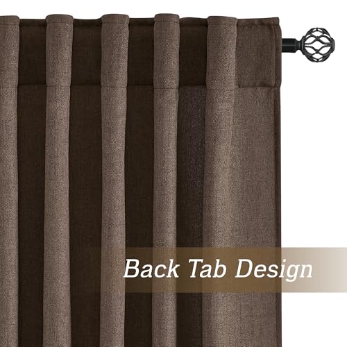 Farmhouse Boho Linen Sheer Curtains 90 inches Long for Living Room (Z - Brown / 52"W x 90"L (Pack of 2))