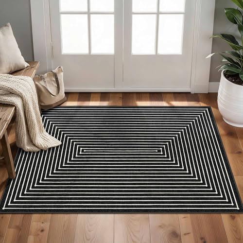2x3 Entryway Rug Small Modern Abstract Door Mat (Indigo Black / 2' x 3' (Rectangular))