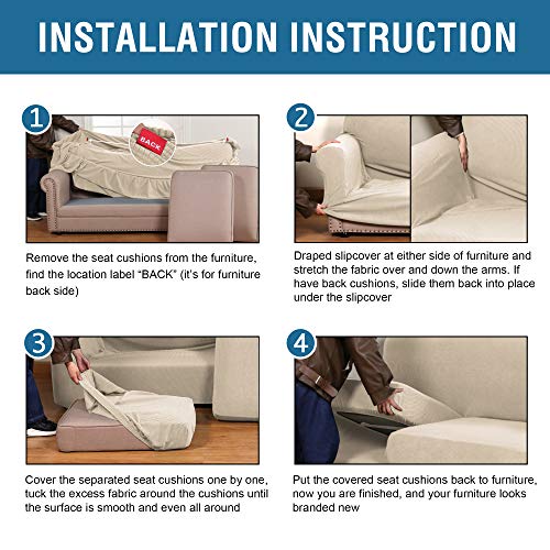 3 Piece Stretch Sofa Covers for 2 Cushion Loveseat Couch Covers for Living Room Sofa Slipcovers (Medium / Natural)
