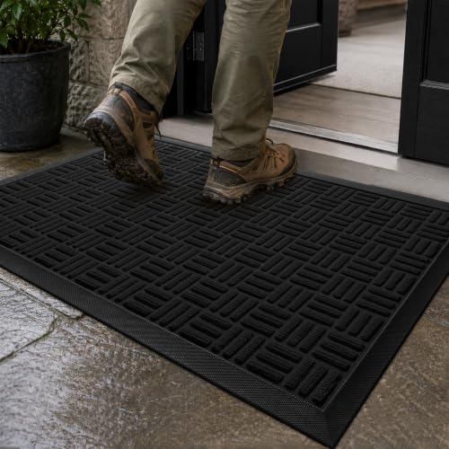 Front Door Mat Outdoor Entrance (Onyx Black / 1'5" x 2'6" (Rectangular))