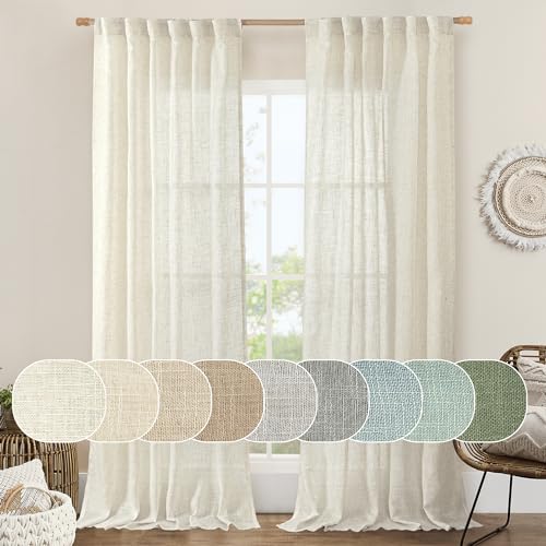 108 inch Semi Sheer Linen Curtains for Living Room Bedroom 2 Panels (Natural / 52"W x 108"L (Pack of 2))