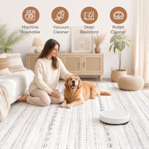 Boho 10x12 Area Rug Living Room Rugs Machine Washable Gray (Boho Grey / 10' X 12' (Rectangular))