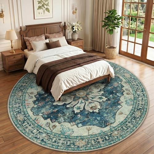 Washable Area Rug (Blue/Vintage Dark Blue / 10' (Round))