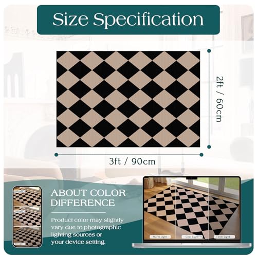 Indoor Outdoor Front Door Mat (Diamond - Black / Tan / 2' x 3' (Rectangular))