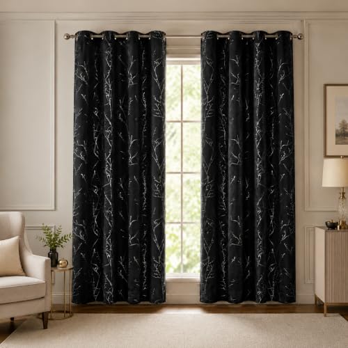 Living Room Curtains 72 Inches Long (Black/Tree Branch / 52"W x 72"L (Pack of 2))