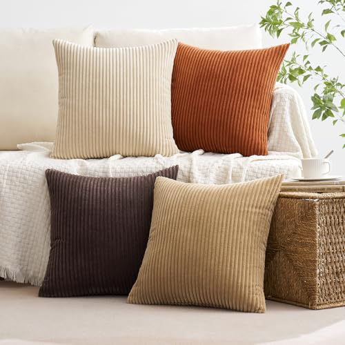 Fall Decorative Throw Pillow Covers Chocolate Brown Rust 18x18 (18" x 18" (Pack of 4) / Brown-beige)