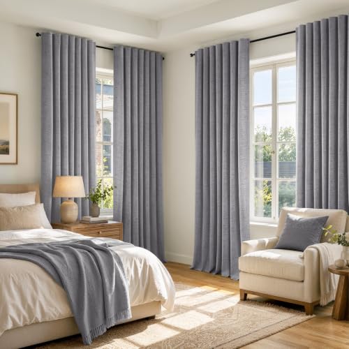100% Blackout Linen Curtains 42 x 63 Inch Glacier Gray 2 Panels (Glacier Gray / 42"W x 63"L (Pack of 2))
