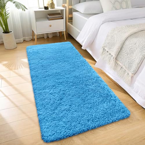 2x6 Machine Washable Runner Rugs for Hallway (2x6 Ft / Bright Blue)