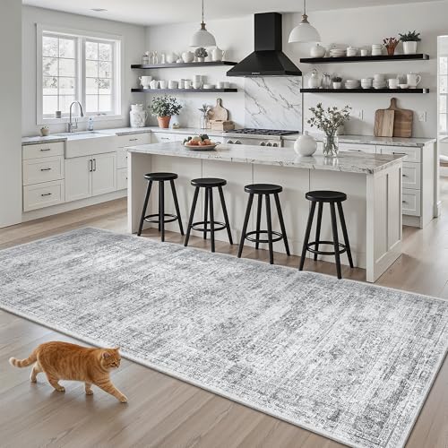 Washable Kitchen Runner Rug 3x6 Hallway Entry Rugs Non (Grey / 3' x 6' (Runner))
