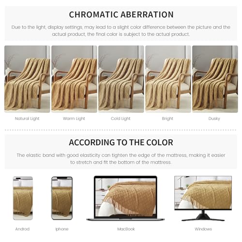 Mustard Throw Blanket 50 x70 Inch Jacquard Throw Knitted Blanket (Jacquard-mustard / 50"x70")
