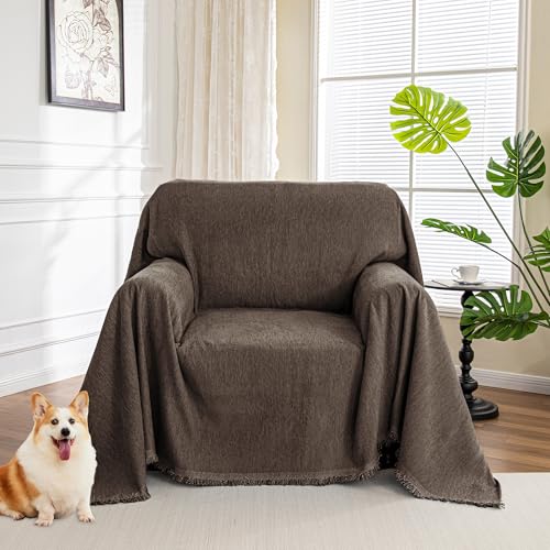 Chair Covers Couch Covers for Dogs (71" x 91" / Tassels Edge-deep Chocolate)