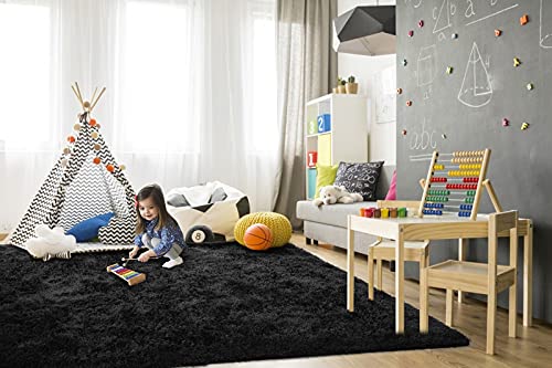 Super Soft Shaggy Rugs Fluffy Carpets (6' x 9' (Rectangular) / Black)