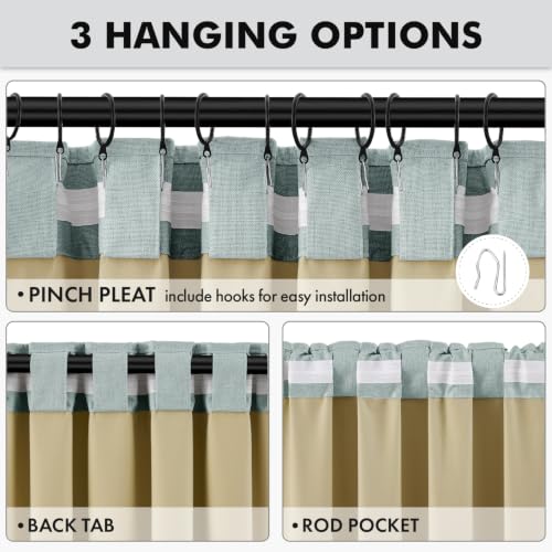 100% Blackout Linen Curtains 42 x 63 Inch Seafoam Green 2 Panels (Seafoam Green / 42"W x 63"L (Pack of 2))