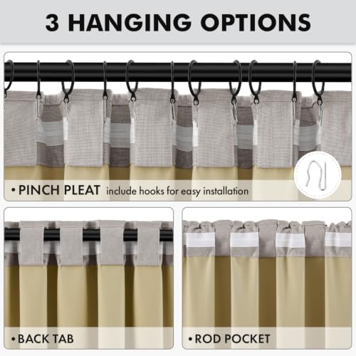 100% Blackout Linen Curtains 42 x 108 Inch Greige 2 Panels (Greige / 42"W x 108"L (Pack of 2))
