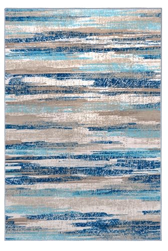 Washable Abstract 5x7 Area Rug for Living Room Non Slip Bedroom Rug (Blue Aqua/Beige Taupe Multi / 5' x 7' (Rectangular))