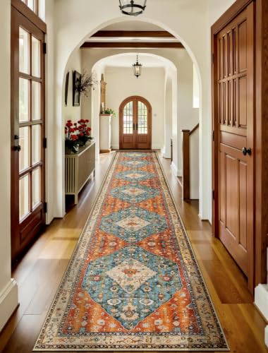 2'6"x16' Washable Non Slip Boho Runner Rug for Hallway (Tribal Medallion/Multi / 2'6" x 16' (Runner))