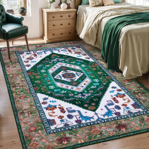 3x5 Washable Non Slip Boho Area Rug for Bedroom (Green White/Multi / 3' x 5' (Rectangular))