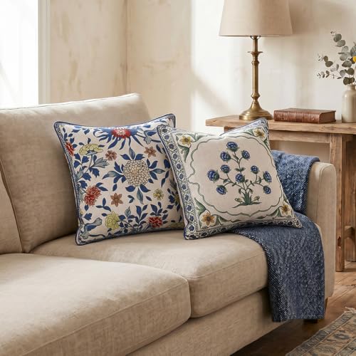 Designer Vintage Linen Throw Pillow Cover (18" x 18" (Pack of 2) / Ivar B)