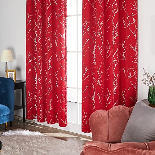 Living Room Curtains 63 Inches Long (Red/Tree Branch / 42"W x 63"L (Pack of 2))