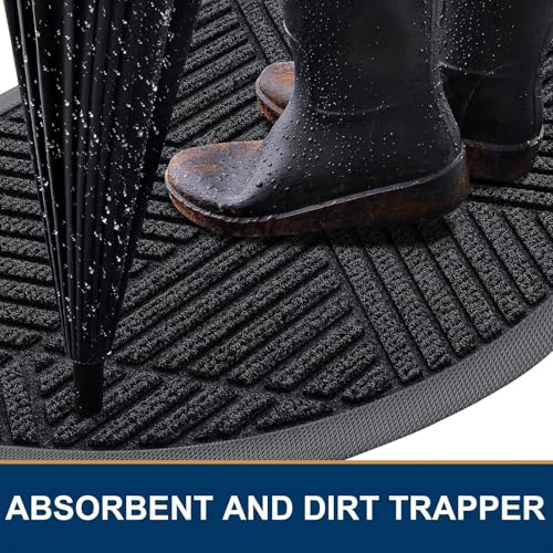 Half Circle Front Door Mat Outside Entrance (Black / 35" X 23")