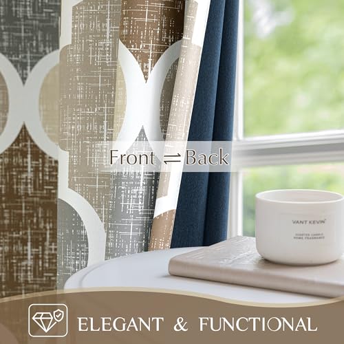 Moroccan 100% Blackout Curtains Bedroom Brown Grey 50x84 2 Panels (Grommet | Brown and Grey / 50"W x 84"L (Pack of 2))