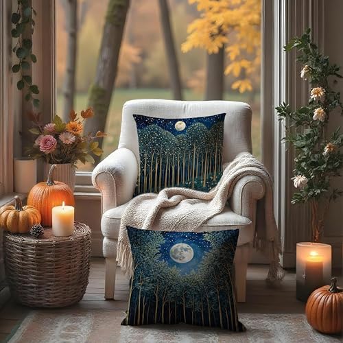 Vintage William Morris Moon Inspired Forest Green Decor Throw Pillow Covers 18x18 Set of 2 (Forest-blue Moon -32 / 18" x 18" (Pack of 1))