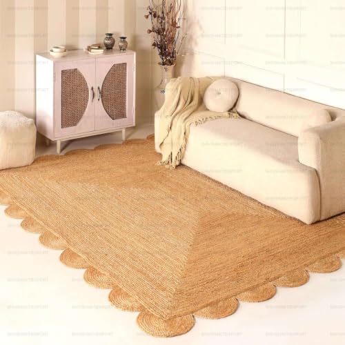 Scalloped Natural Jute Area Rug (Natural / 12' x 16' (Rectangular))
