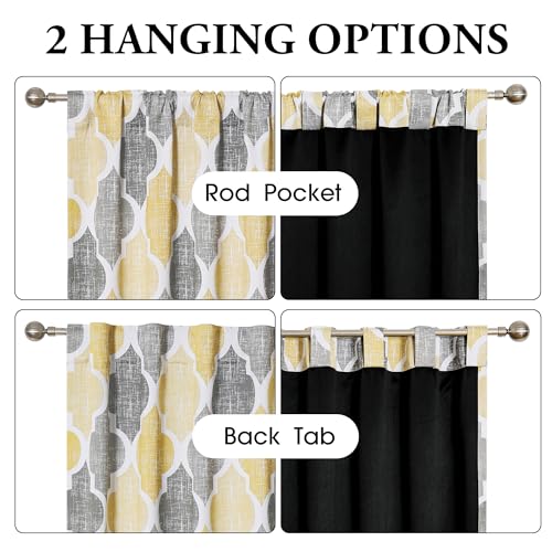 Moroccan 100% Blackout Curtains Bedroom Yellow Grey 50x96 2 Panels (Rod Pocket | Yellow and Grey / 50"W x 96"L (Pack of 2))