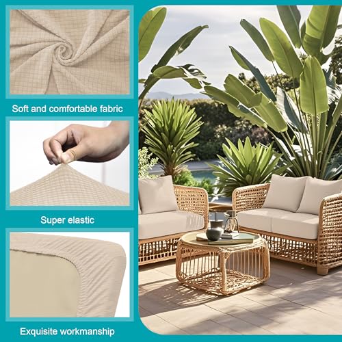 12 Pcs Outdoor Cushion Covers (Jacquard Check Beige / 12PCS)