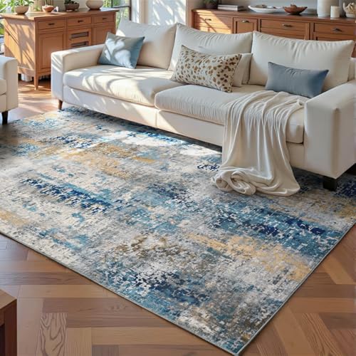 Living Room Rug 5x8 Ultramarine Area Rug Machine Washable Boho Rug Non Slip Abstract Vintage Indoor Large Rugs for Bedroom (Ultramarine / 5' x 8' (Rectangular))