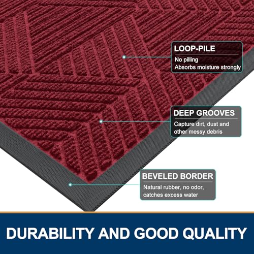 Half Circle Front Door Mat Outside Entrance (Wine Red / 29.5" X 17")